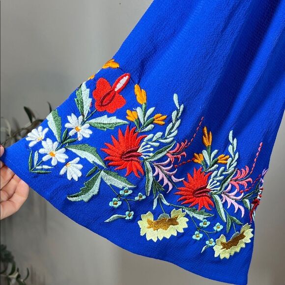 Judith March Royal Blue Dress with Floral Embroidery - Picture 3 of 6